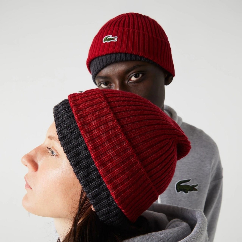 LACOSTE Unisex Ribbed Knit Beanie-Bordeaux NWT-$50